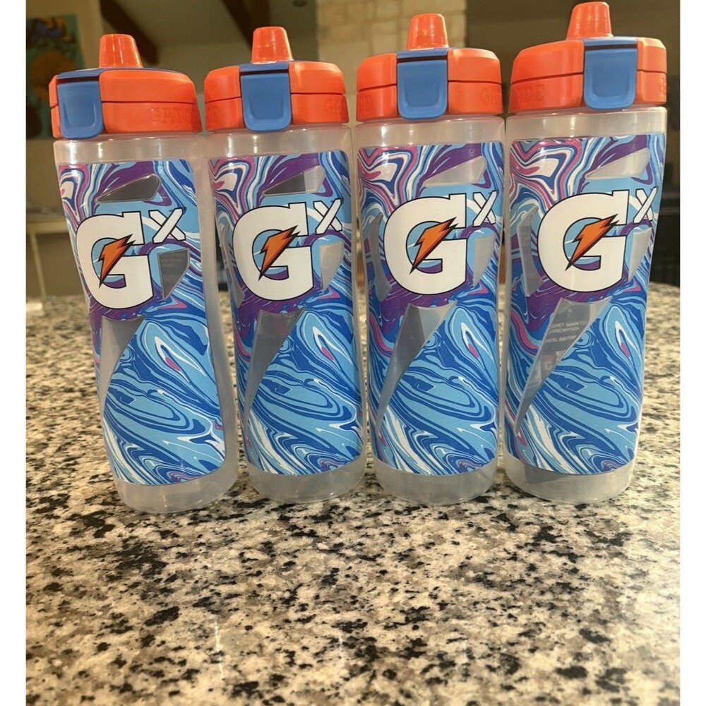 Gatorade Gx Marble Blue 30 Oz Bottle Lot Of 4 Locking Lid Sport Drink Squirt